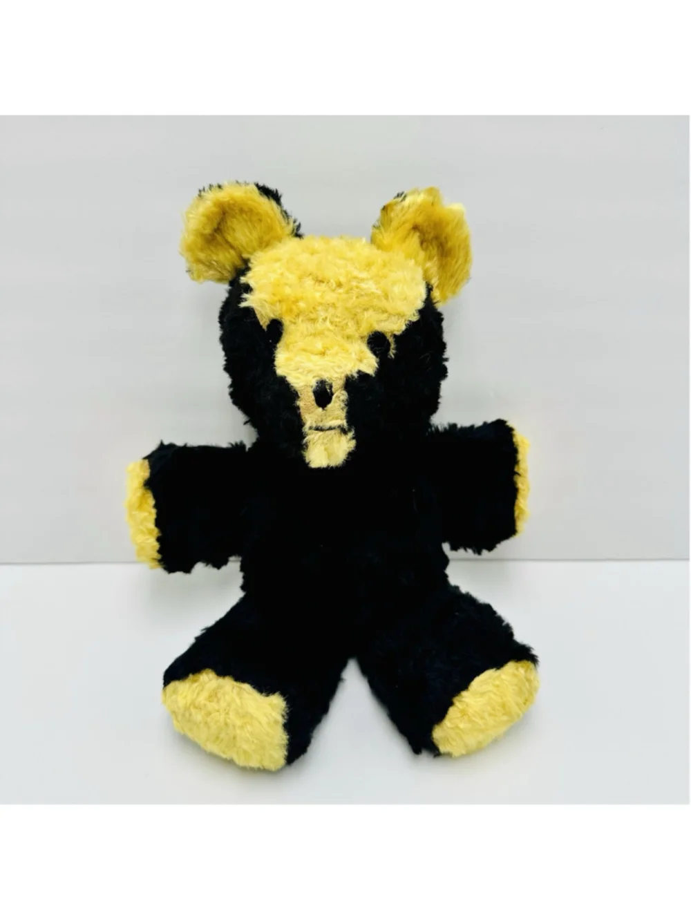 VTG Small Teddy Bear Plush Black Yellow 10” Stuffed Animal Collectible Unbranded